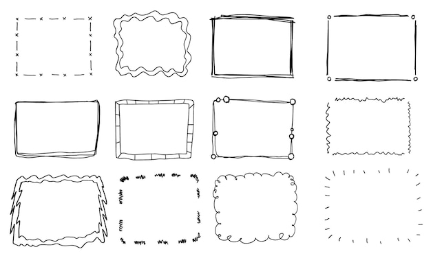 Schwarze Doodle-Rahmen setzen handgezeichnete Liniensammlung. Für Schule, Büro, Geburtstagskollektion.