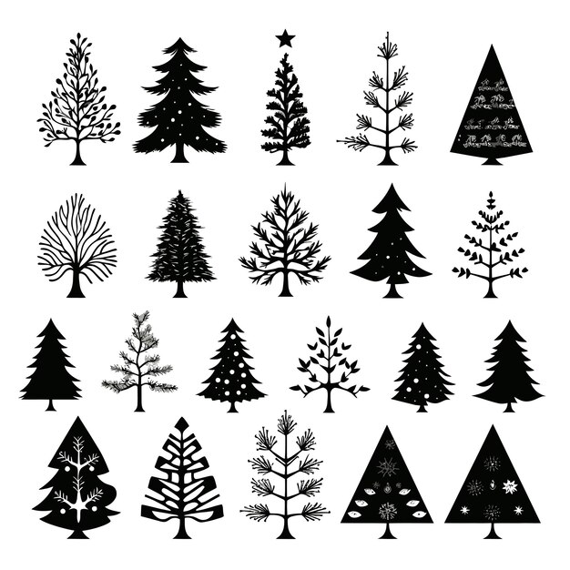 Vektor schwarze doodle weihnachtsbäume symbole clip art auf weißem hintergrund