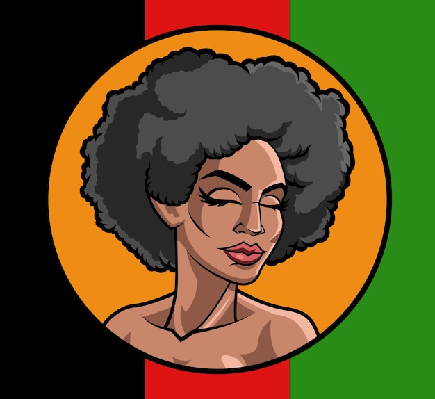 Schwarze Frau mit Afrohaar in Farbe