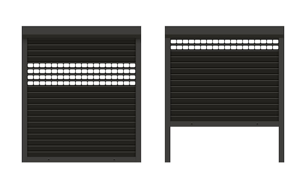 Schwarze geschlossene und angelehnte perforierte garagentore mit realistischer textur