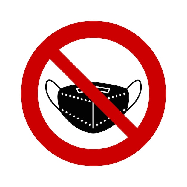 Schwarze Gesichtsmaske in einem Verbotsschild. Keine Maske erforderlich, Die Maske ist nicht erforderlich. FFP2- oder KN95-Maske.
