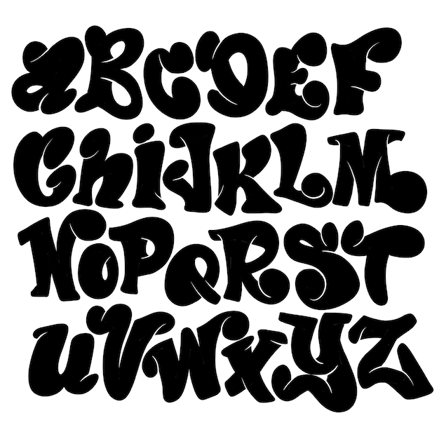 Schwarze graffiti-bubbelbuchstaben alphabetische illustration vectorxa