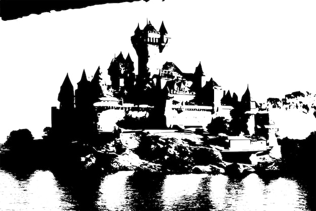 Vektor schwarze grungige textur der burg auf weißem hintergrund vektor-illustration