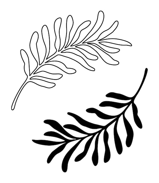 Schwarze Herbstblätter der Baumsilhouette im Herbst. Stencil Outline Line Art Drawing Foliage.Floral decor.