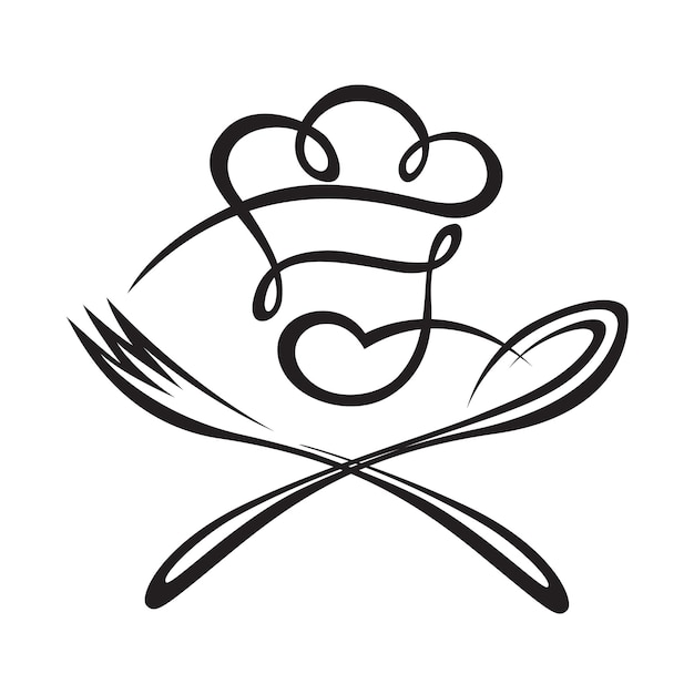 Vektor schwarze illustration der löffelgabel und des kochs