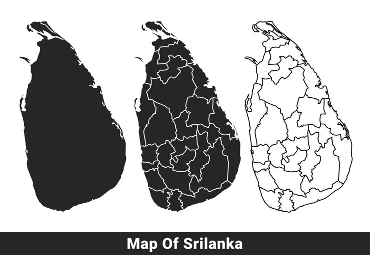 Vektor schwarze karte sri lankas mit vektorillustrationen im flach- und umrisse-stil