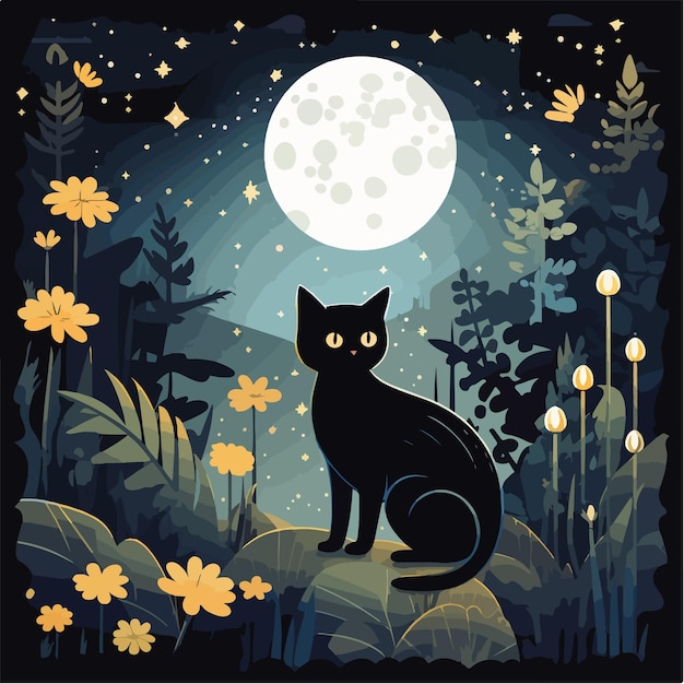 Schwarze Katze bei Vollmond