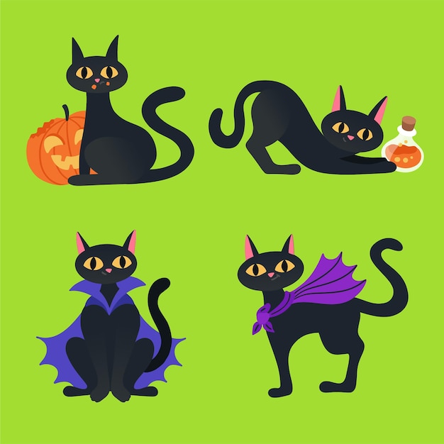 Schwarze katze halloween sammlung illustration