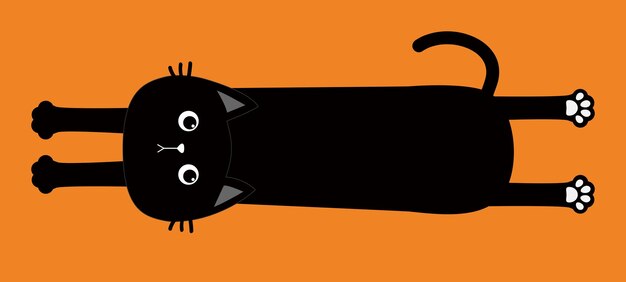 Vektor schwarze katze happy halloween schöne cartoon-baby-figur langer körper mit pfotenabdruck schwanz