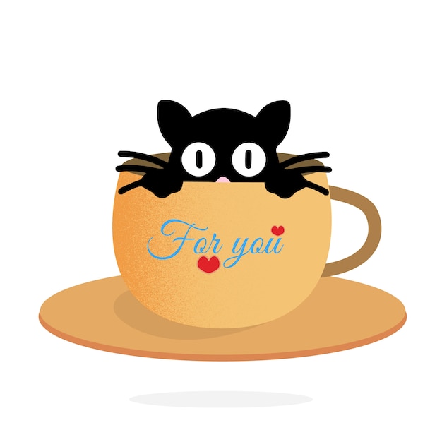 Schwarze Katze in der Tasse Illustration