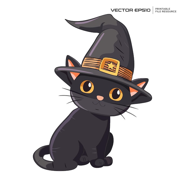 schwarze Katze mit Hexenmütze Charakter Maskottchen Logo Vektordesign Illustration Eps 10