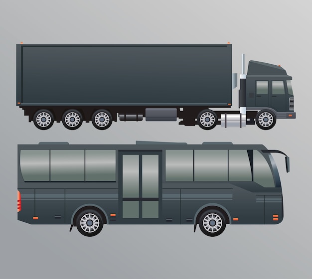 Schwarze lkw und bus öffentliche verkehrsmittel