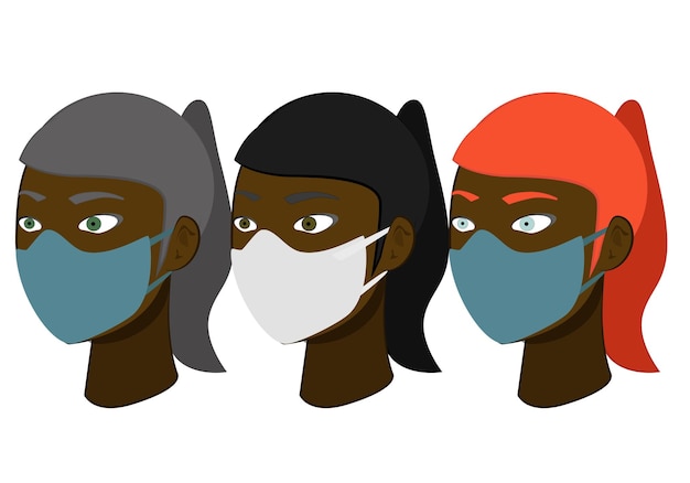 Schwarze mädchen mit masken in abbildung