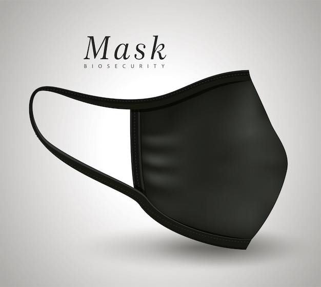 Vektor schwarze maske der medizinischen versorgung und virenthemaillustration