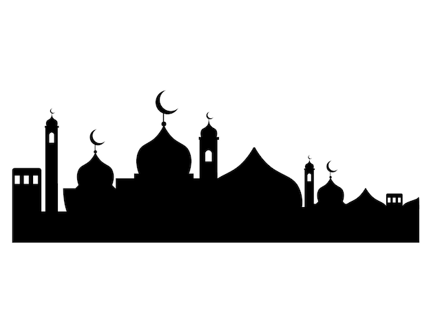 Vektor schwarze moscheensilhouette für islamischen hintergrund