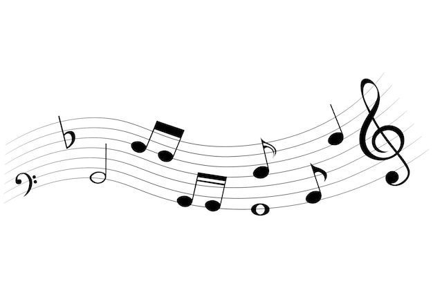 Schwarze Musiknoten auf Wellenstange isolierter Vektormusikelement
