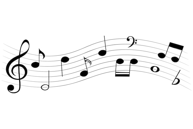 Schwarze Musiknoten auf Wellenstange isolierter Vektormusikelement