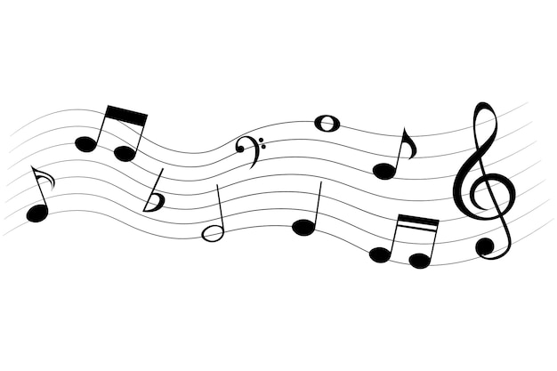 Schwarze Musiknoten auf Wellenstange isolierter Vektormusikelement