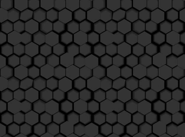Schwarze nahtlose sechseckige Muster-Beschaffenheit mit Hexagonen 3d und Schatten