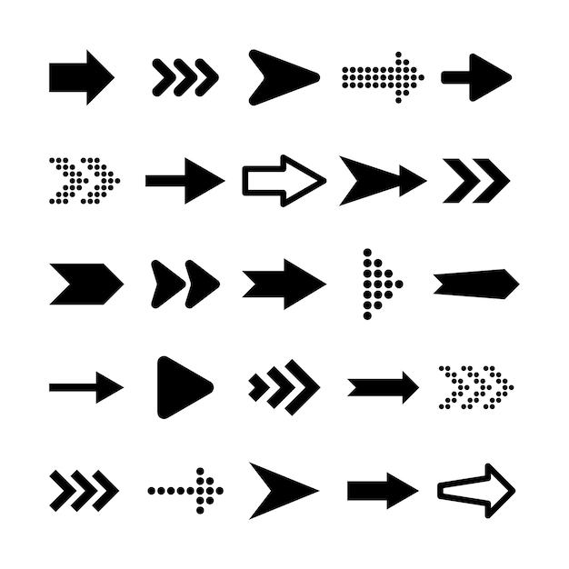 Schwarze Pfeile auf weißem Hintergrund gesetzt Pfeil Cursor Icon Vektorzeiger Sammlung Zurück Nächste Webseite Zeichen