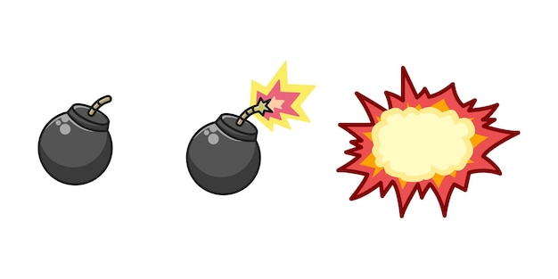Vektor schwarze runde bombe von brennender sicherung zum explodieren des symbols isoliert auf weißer hintergrundvektorillustration