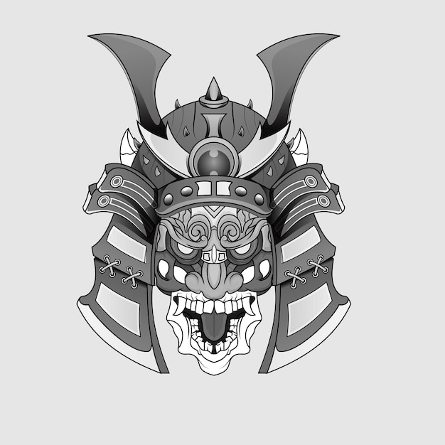 Schwarze samurai-maske oni devil japanischer traditioneller krieger für tattoos