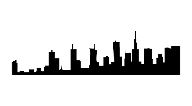 Schwarze Silhouette der Stadt Warschau isoliert auf weißem Hintergrund. Landschaftspanorama der Stadt.