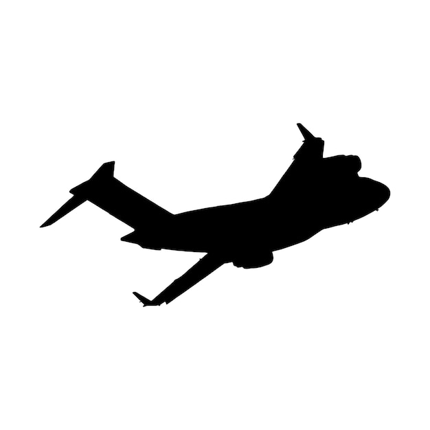 Schwarze Silhouette des Vektorflugzeugs auf weißem Hintergrund