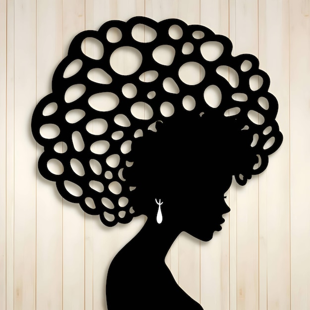 Schwarze Silhouette einer Frau mit afrotexturiertem Haar auf weißem Hintergrund