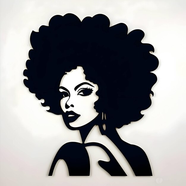 Schwarze Silhouette einer Frau mit afrotexturiertem Haar auf weißem Hintergrund