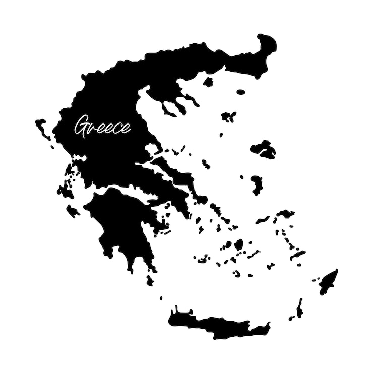 Vektor schwarze silhouette einer griechischen landkarte