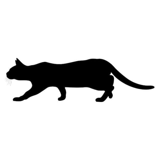 Schwarze silhouette einer katze auf weißem hintergrund