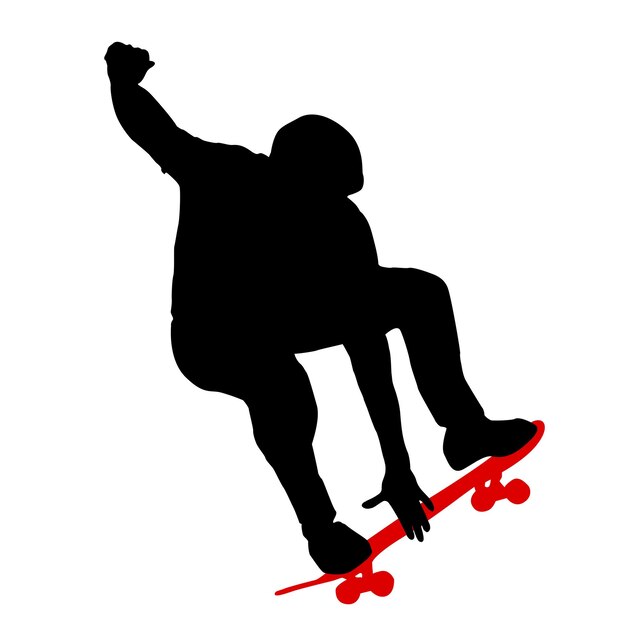 Vektor schwarze silhouette eines athleten-skateboarders in einem sprung