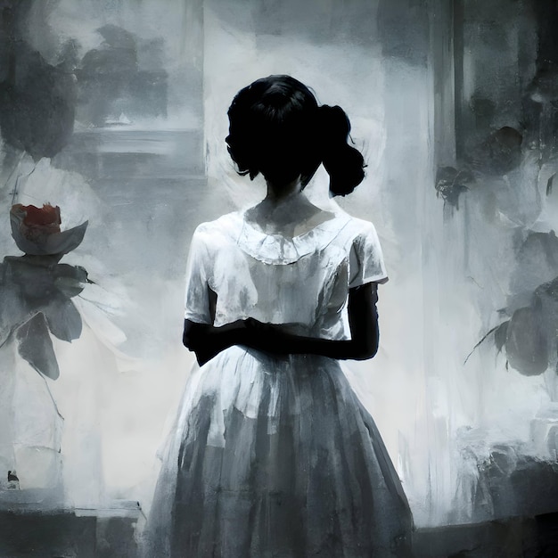 Schwarze Silhouette eines Mädchens auf weißem Hintergrund