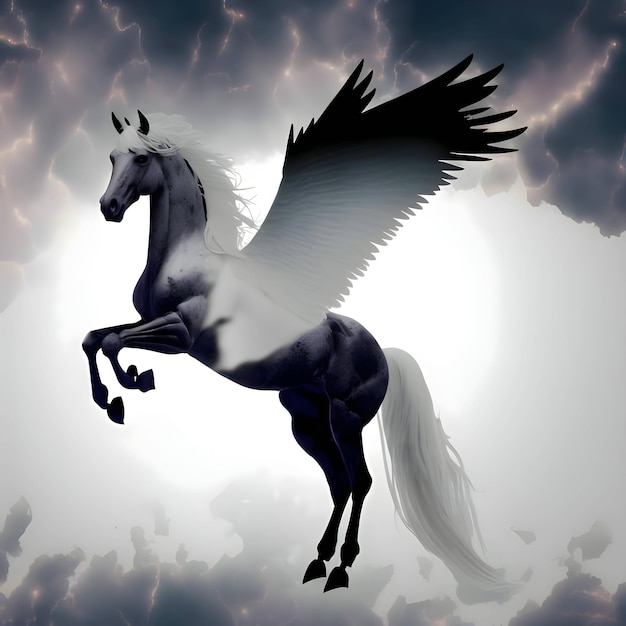 Vektor schwarze silhouette eines pegasus-pferdes auf weißem hintergrund