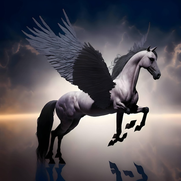 Vektor schwarze silhouette eines pegasus-pferdes auf weißem hintergrund