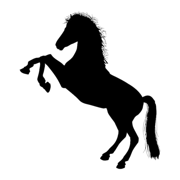 Schwarze silhouette eines pferdes. schönes pferdevektordesign, das ein pferd aufrichtet. pferdesilhouettenvektor