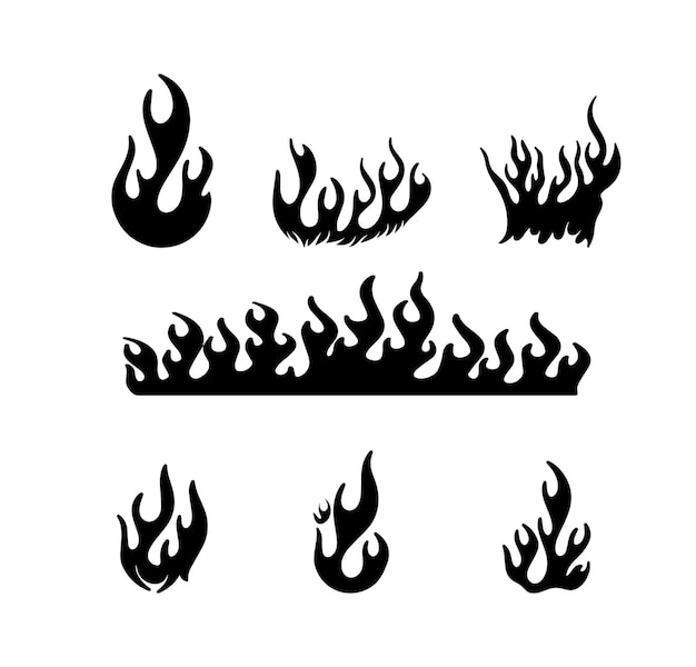 Vektor schwarze silhouette feuer und flamme illustrationssammlung