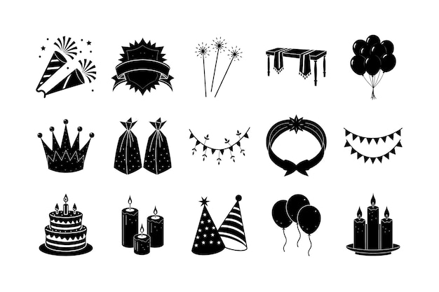 Schwarze Silhouette Glücklicher Valentinstag Ikonensatz Vektorillustration