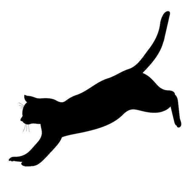 Schwarze silhouette katze springender vektor, isoliert