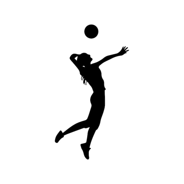 Schwarze Silhouette von einer Volleyballspielerin, die den Ball schlägt