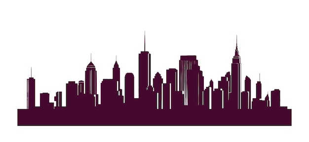 Schwarze Silhouetten von Stadtansichten auf weißem Hintergrund