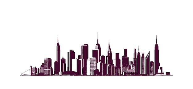 Schwarze Silhouetten von Stadtansichten auf weißem Hintergrund