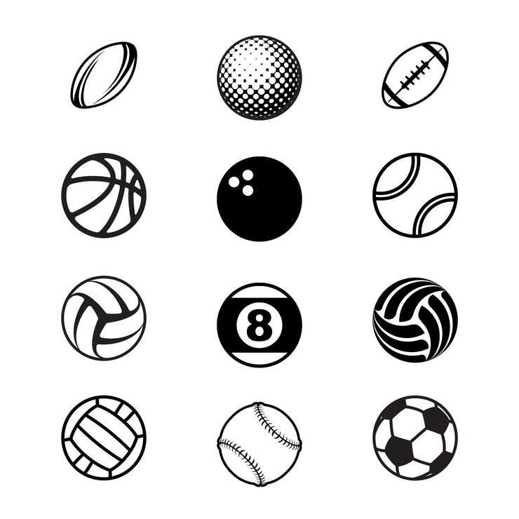 Vektor schwarze sportbälle setzen silhouetten