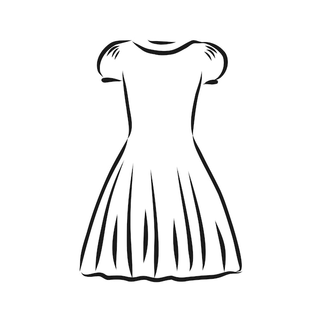 Schwarze umrisszeichnung isoliert auf weißem hintergrund damenkleid vektorskizze illustration