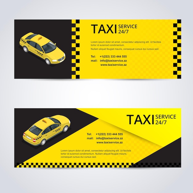 Schwarze und gelbe Taxikarte mit Taxiautobild - Vektorillustration