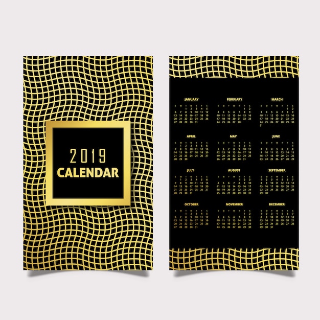 Schwarze und goldene muster-kalender-entwürfe 2019