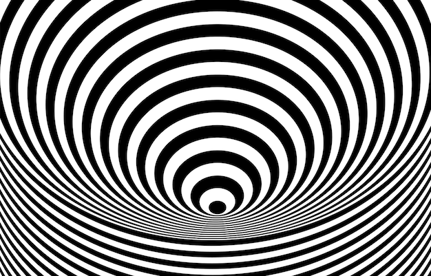 Schwarze und weiße hypnotische optische täuschung hintergrund.