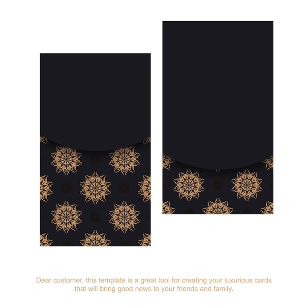 Schwarze visitenkarte mit luxuriösen ornamenten. druckfertiges visitenkartendesign mit platz für ihren text und vintage-muster.
