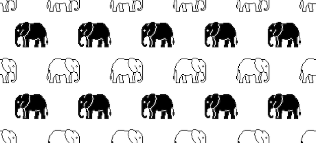 schwarze weiße Pixelkunst Elefant nahtloses Muster